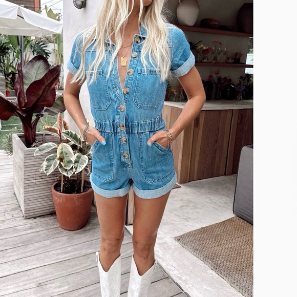 Show Me Your MuMu Pants - Show Me Your MuMu Cannon Rigid Denim Western Romper Playsuit size medium